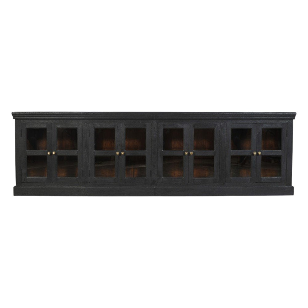 Charcoal Distressed Solid Wood Sideboard with 8 Glass Doors - 118-inch