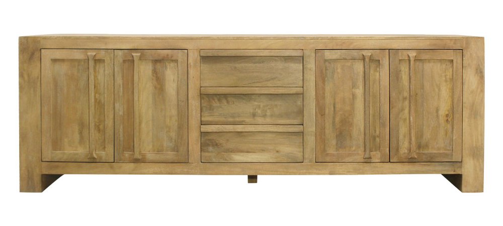 Natural Distressed Solid Wood Three Drawer Sideboard with Four Doors - 94-inch