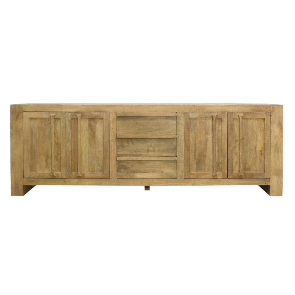 Natural Distressed Solid Wood Three Drawer Sideboard with Four Doors - 94-inch