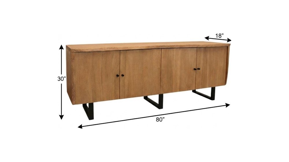Natural Distressed Solid Wood Live Edge Credenza with Four Doors - 80-inch