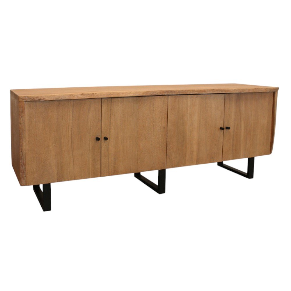 Natural Distressed Solid Wood Live Edge Credenza with Four Doors - 80-inch