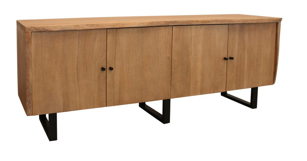 Natural Distressed Solid Wood Live Edge Credenza with Four Doors - 80-inch