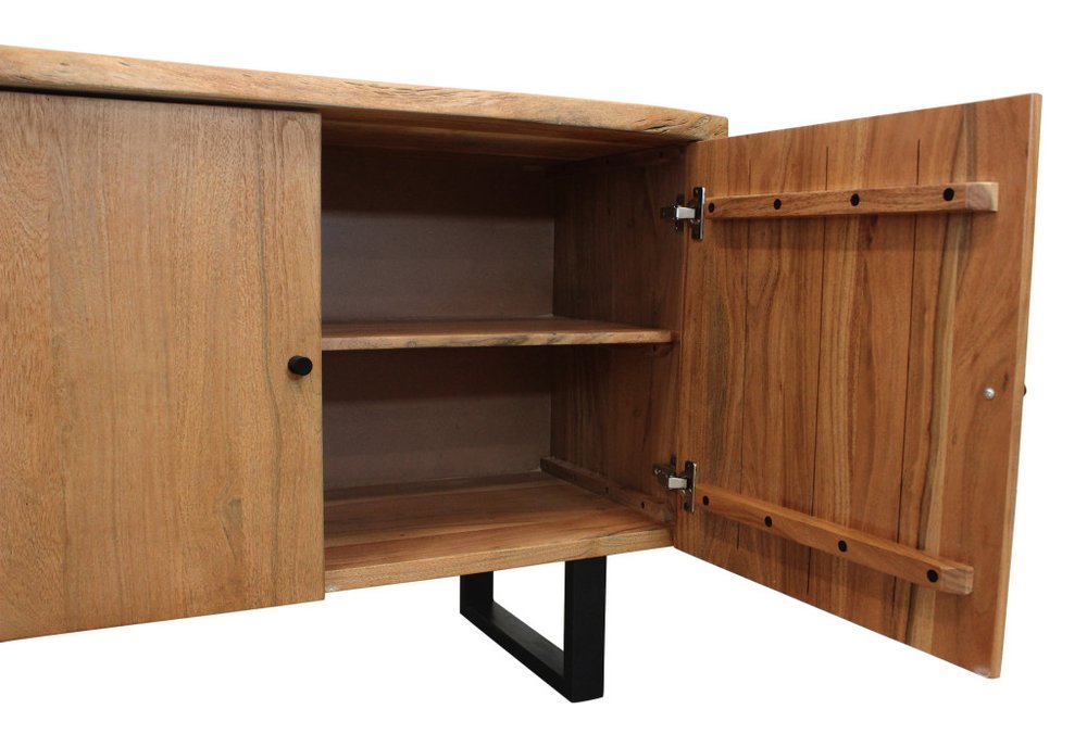 Natural Distressed Solid Wood Live Edge Credenza with Four Doors - 80-inch
