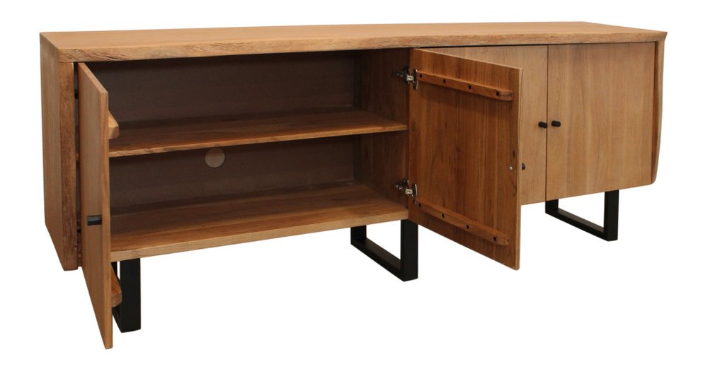 Natural Distressed Solid Wood Live Edge Credenza with Four Doors - 80-inch