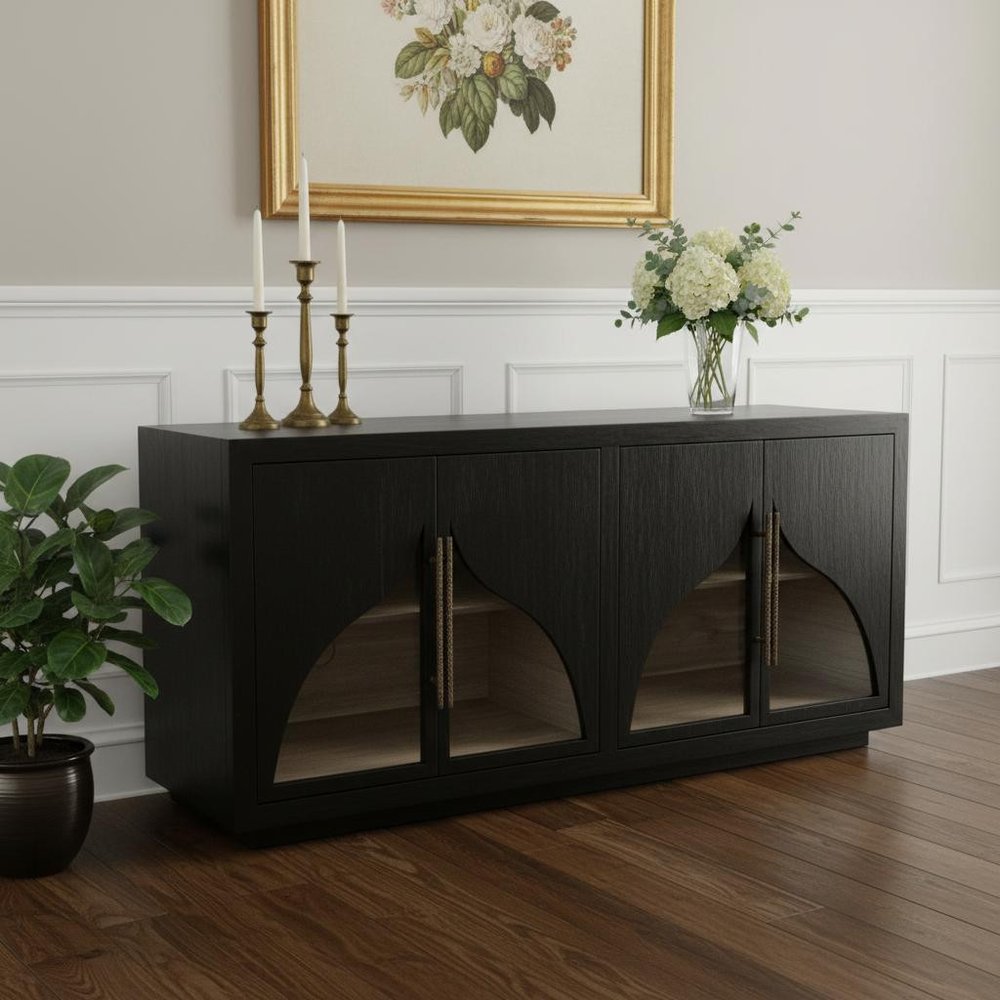 Dark Brown Distressed Solid Wood Sideboard with Four Doors - 70-inch