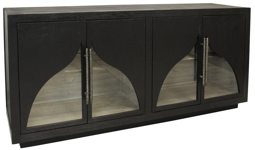 Dark Brown Distressed Solid Wood Sideboard with Four Doors - 70-inch