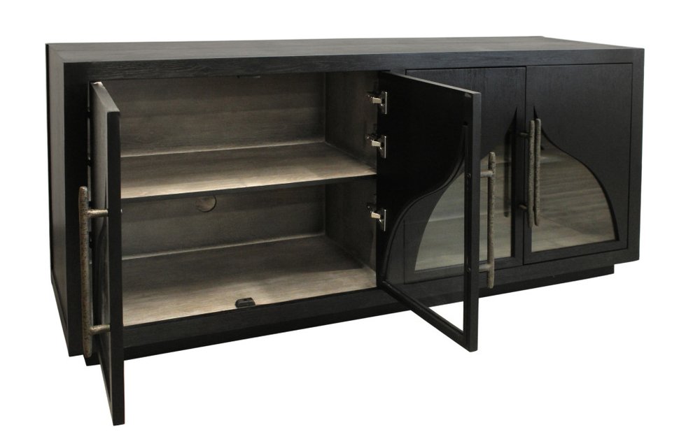 Dark Brown Distressed Solid Wood Sideboard with Four Doors - 70-inch