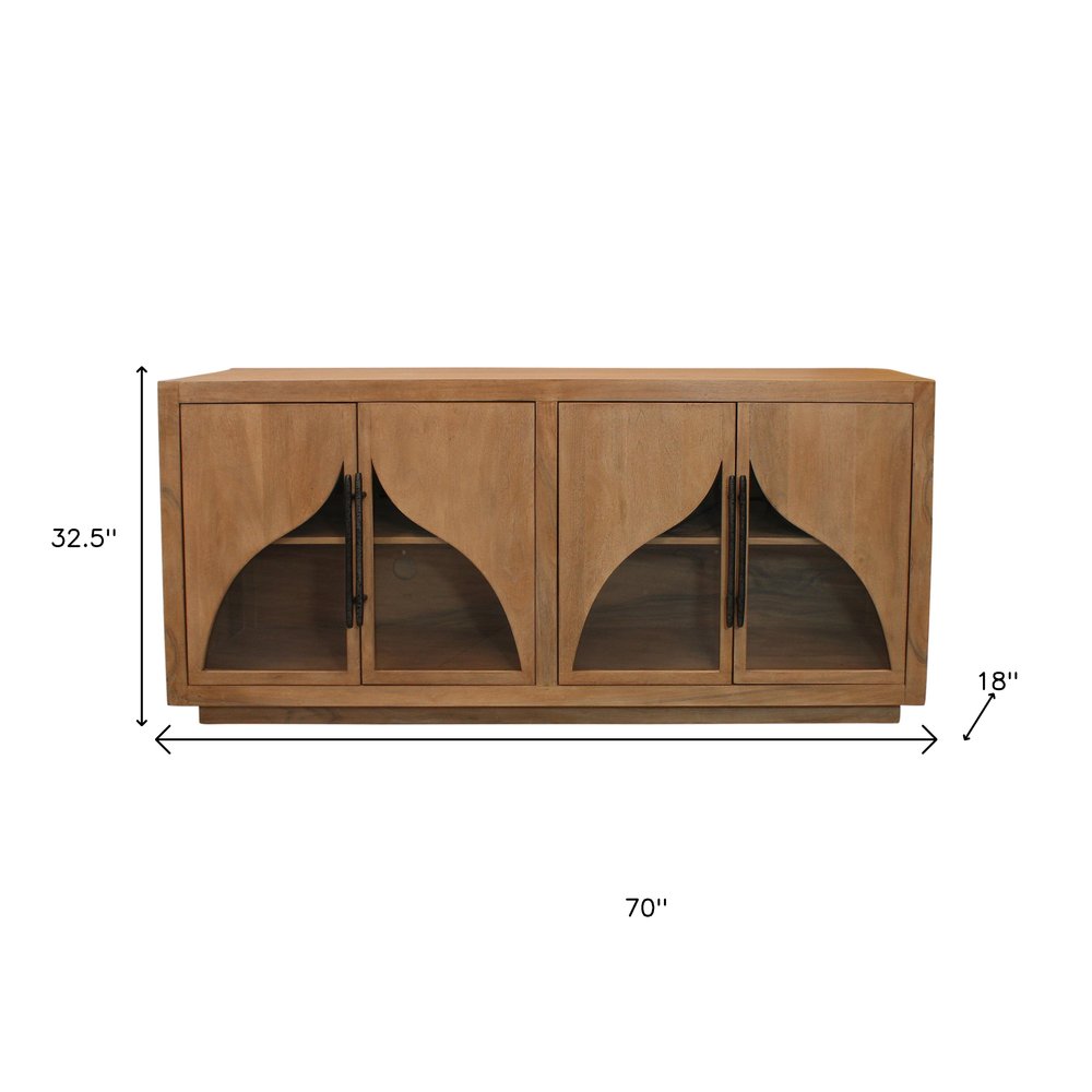 Natural Distressed Solid Wood Sideboard with Four Doors - 70-inch