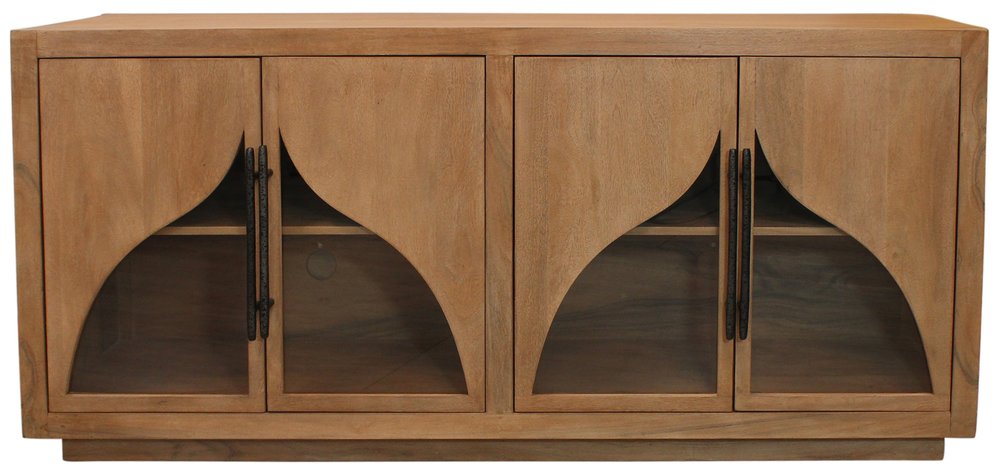 Natural Distressed Solid Wood Sideboard with Four Doors - 70-inch