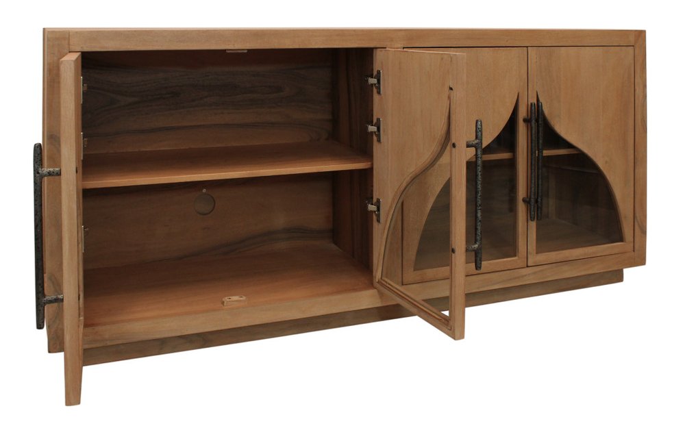 Natural Distressed Solid Wood Sideboard with Four Doors - 70-inch