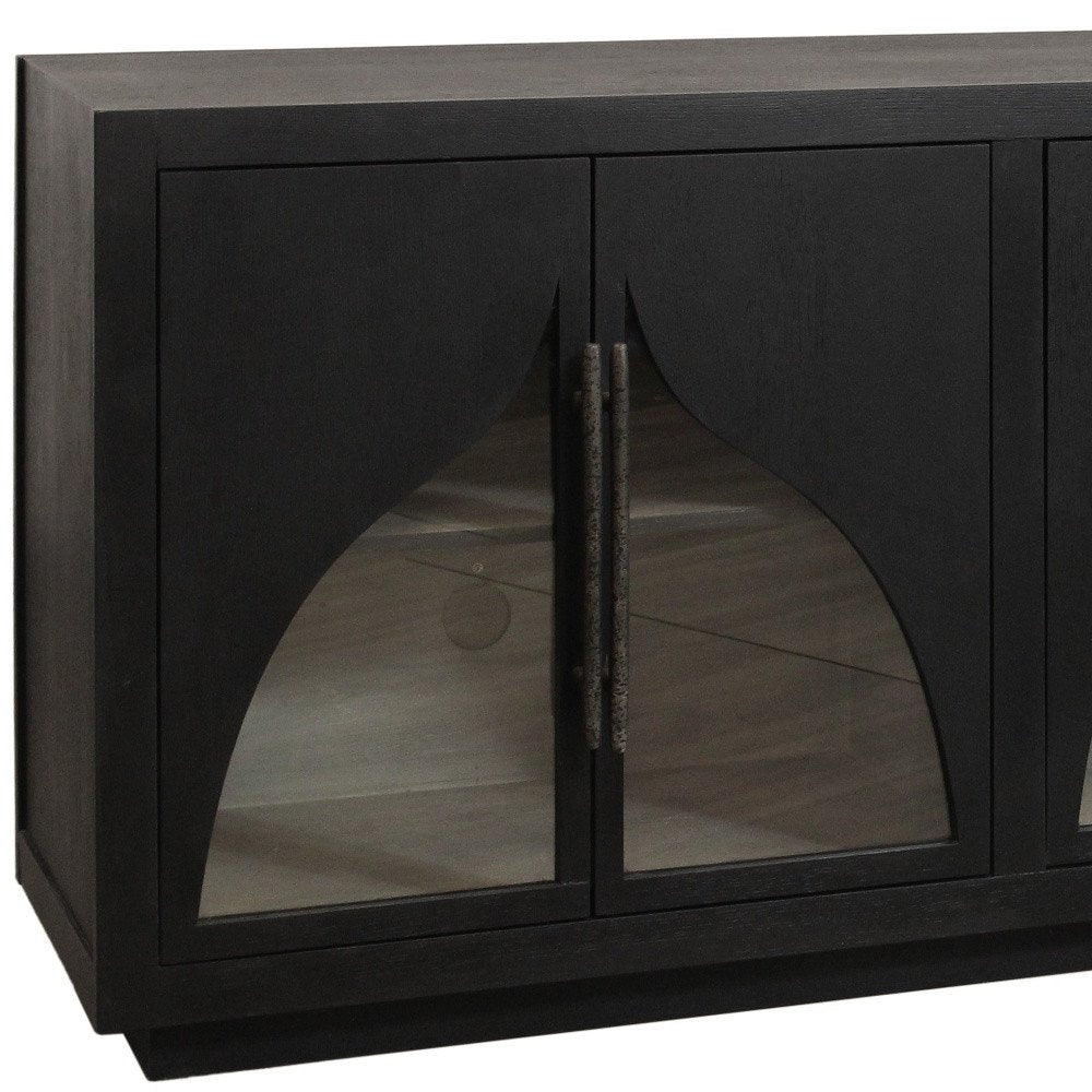 Dark Brown Distressed Solid Wood Sideboard with Six Doors - 95-inch