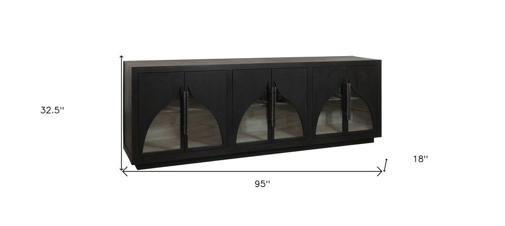 Dark Brown Distressed Solid Wood Sideboard with Six Doors - 95-inch