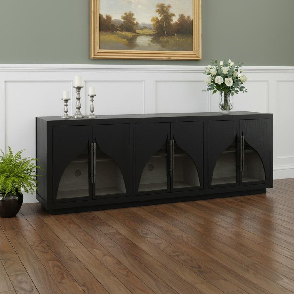 Dark Brown Distressed Solid Wood Sideboard with Six Doors - 95-inch