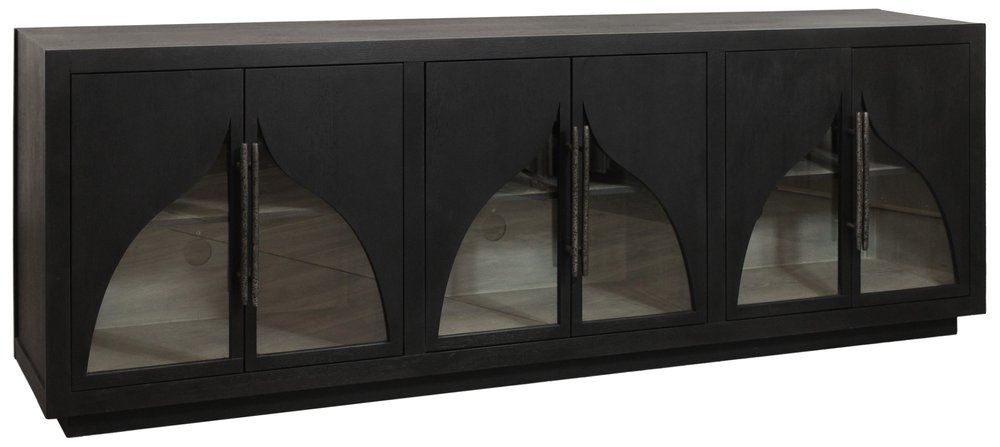 Dark Brown Distressed Solid Wood Sideboard with Six Doors - 95-inch