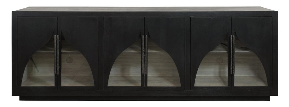 Dark Brown Distressed Solid Wood Sideboard with Six Doors - 95-inch