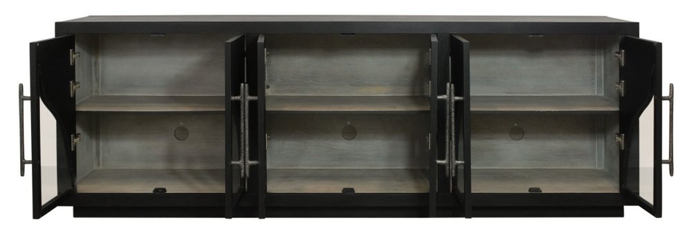 Dark Brown Distressed Solid Wood Sideboard with Six Doors - 95-inch
