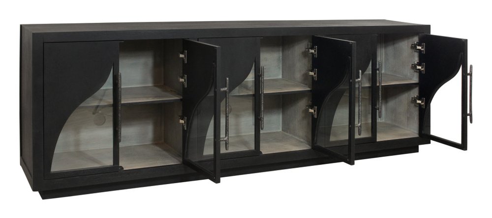 Dark Brown Distressed Solid Wood Sideboard with Six Doors - 95-inch