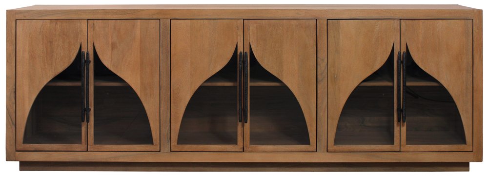 Natural Distressed Solid Wood Sideboard with Six Doors - 95-inch