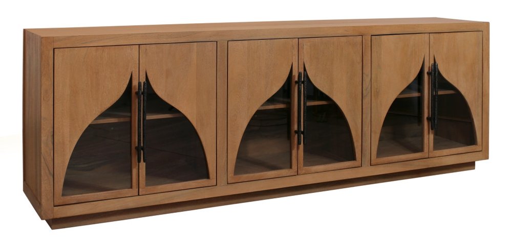 Natural Distressed Solid Wood Sideboard with Six Doors - 95-inch