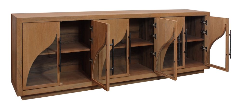 Natural Distressed Solid Wood Sideboard with Six Doors - 95-inch