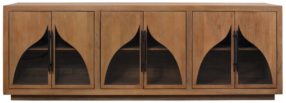 Natural Distressed Solid Wood Sideboard with Six Doors - 95-inch