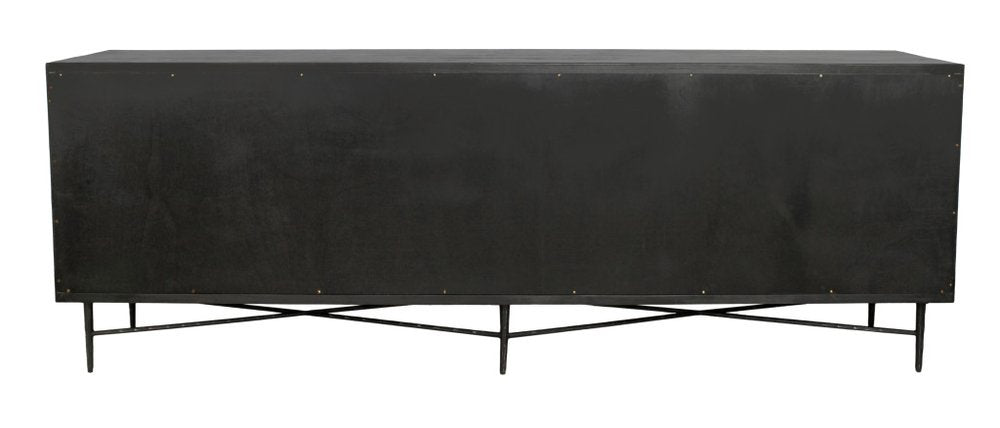 Black Distressed Reclaimed Wood Carved Geometric Sideboard with Six Doors