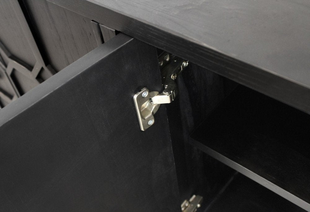 Black Distressed Reclaimed Wood Carved Geometric Sideboard with Six Doors