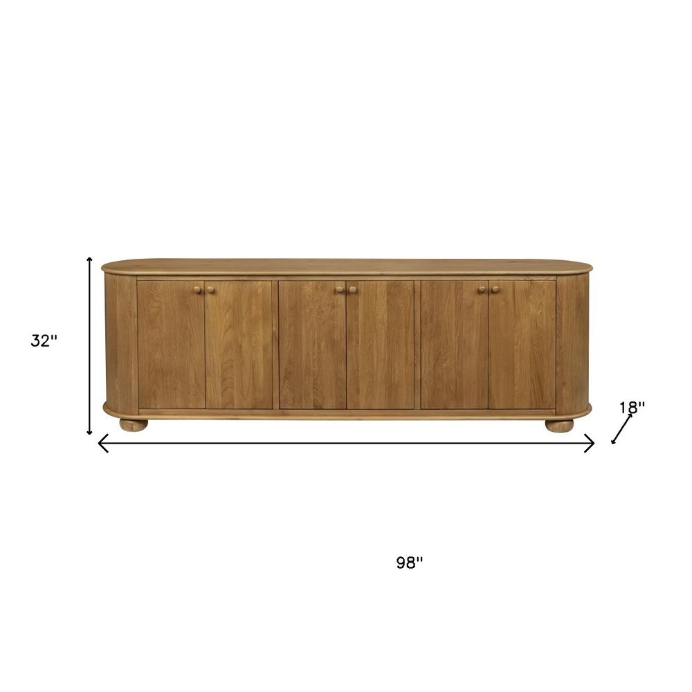 Natural Distressed Solid Wood Sideboard with Six Doors - 98-inch