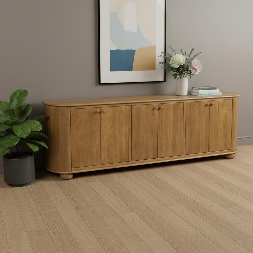 Natural Distressed Solid Wood Sideboard with Six Doors - 98-inch
