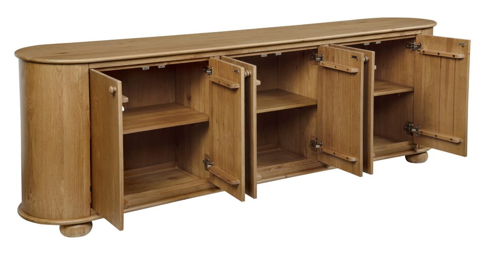 Natural Distressed Solid Wood Sideboard with Six Doors - 98-inch