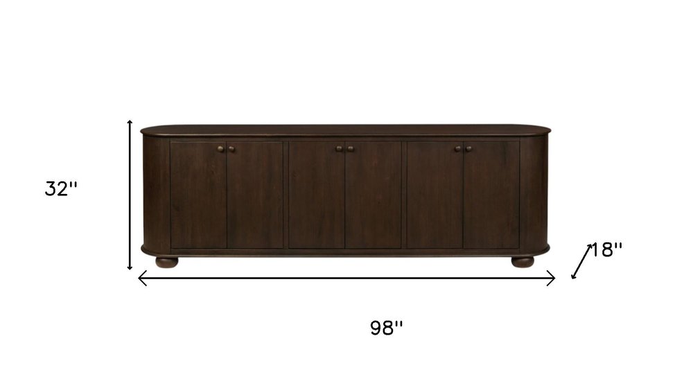 Brown Distressed Solid Wood Sideboard with Six Doors - 98-inch