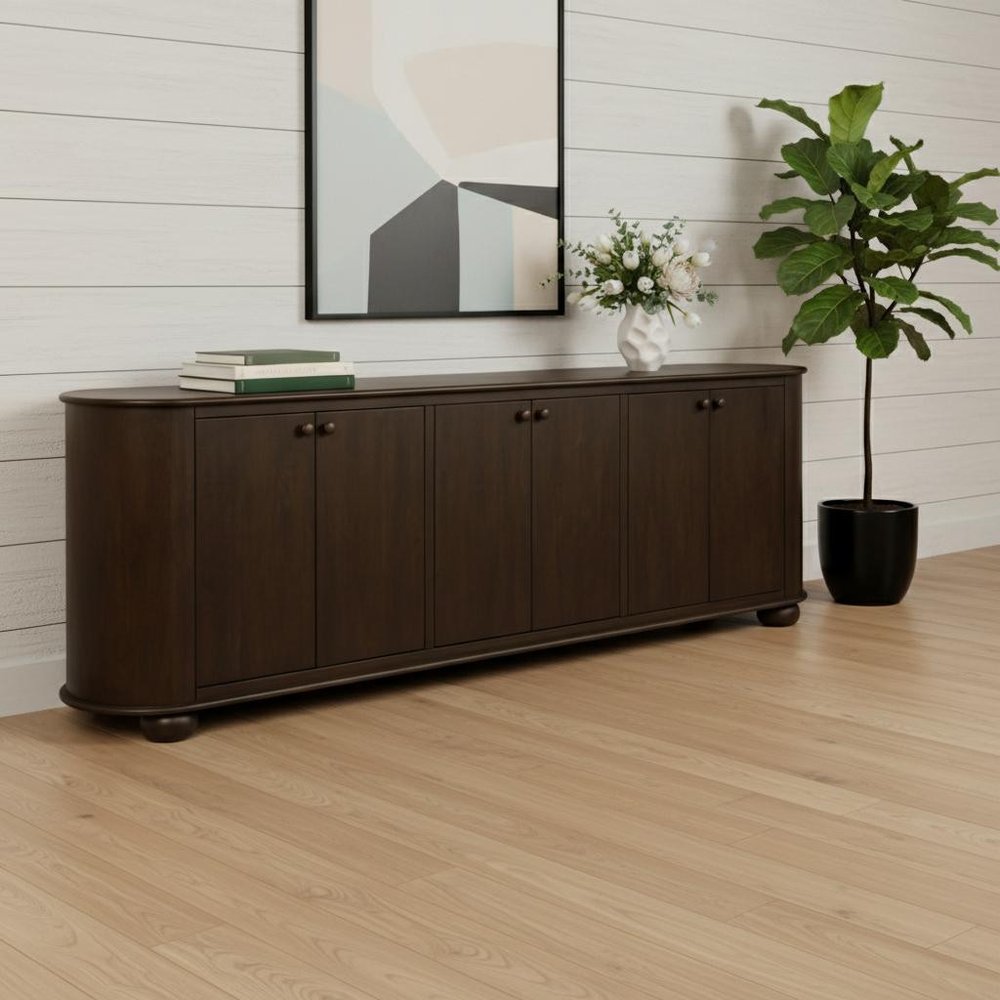 Brown Distressed Solid Wood Sideboard with Six Doors - 98-inch
