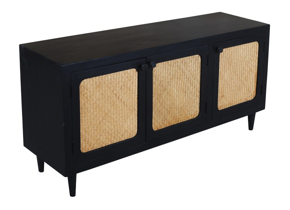 Black Distressed Solid Wood Sideboard with Three Doors - 60-inch