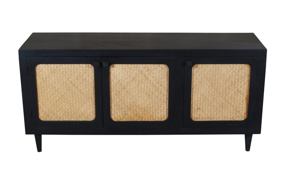 Black Distressed Solid Wood Sideboard with Three Doors - 60-inch