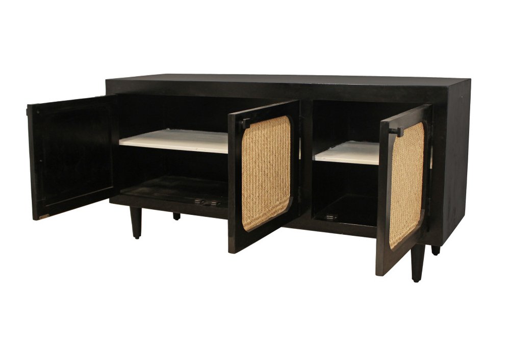 Black Distressed Solid Wood Sideboard with Three Doors - 60-inch
