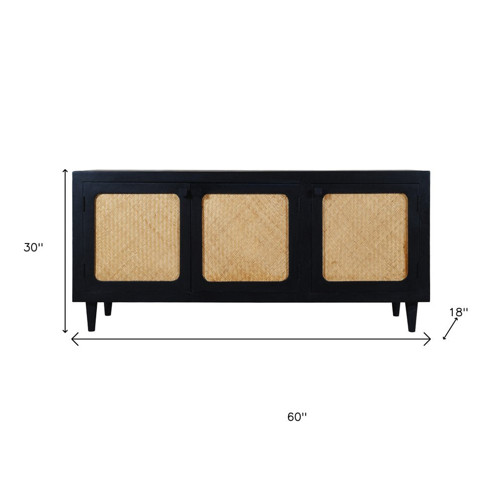 Black Distressed Solid Wood Sideboard with Three Doors - 60-inch