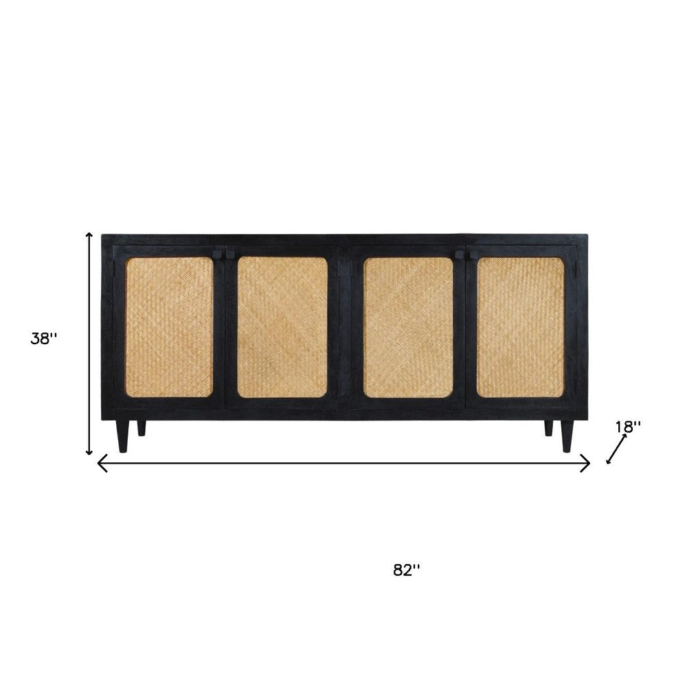 Black Distressed Solid Wood Sideboard with Four Doors - 82-inch