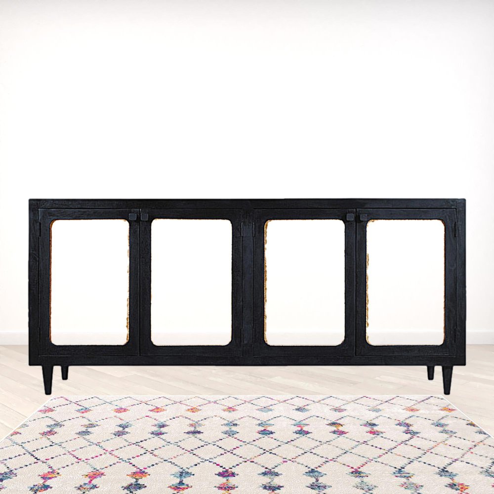 Black Distressed Solid Wood Sideboard with Four Doors - 82-inch