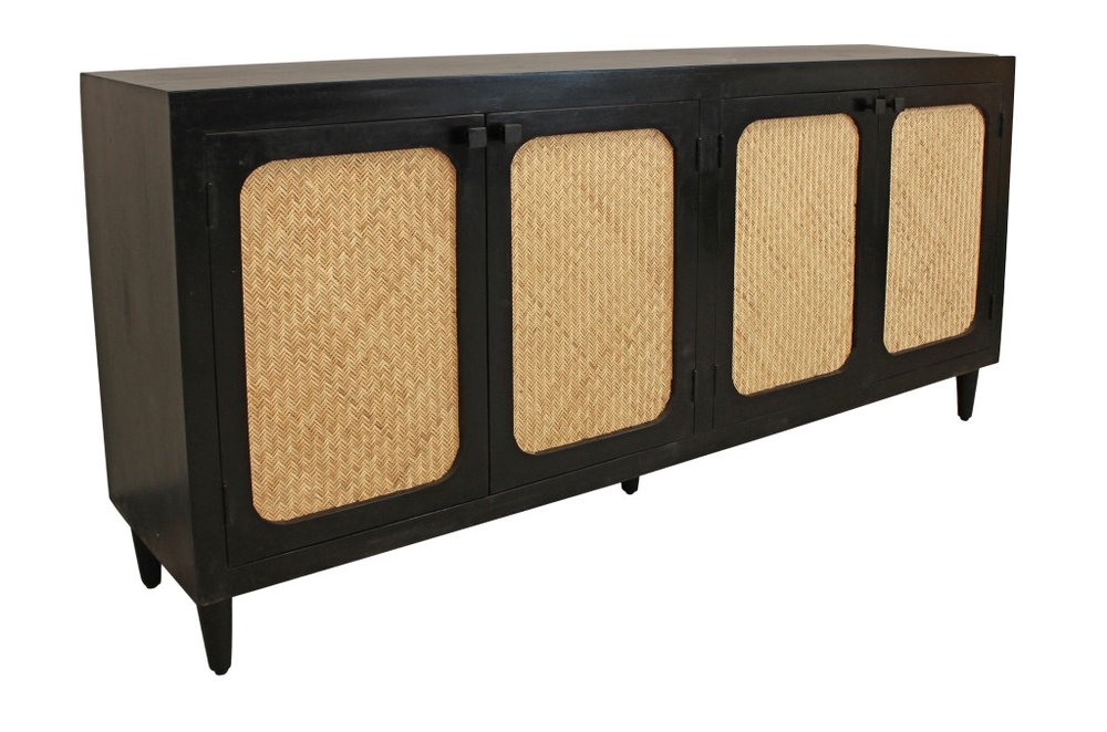Black Distressed Solid Wood Sideboard with Four Doors - 82-inch