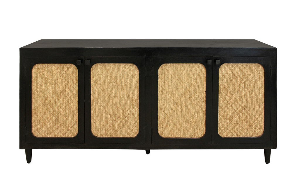 Black Distressed Solid Wood Sideboard with Four Doors - 82-inch
