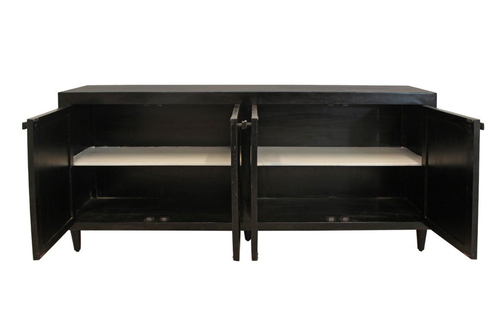 Black Distressed Solid Wood Sideboard with Four Doors - 82-inch