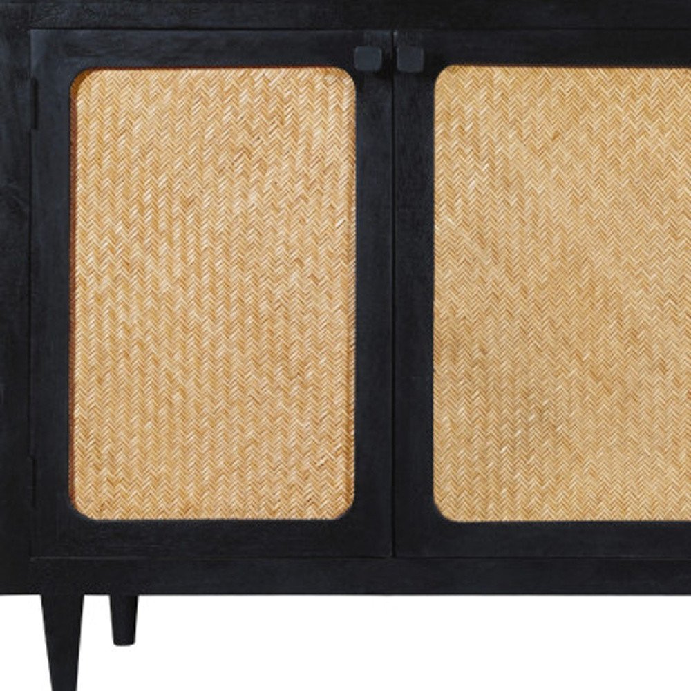 Black Distressed Solid Wood Sideboard with Four Doors - 82-inch