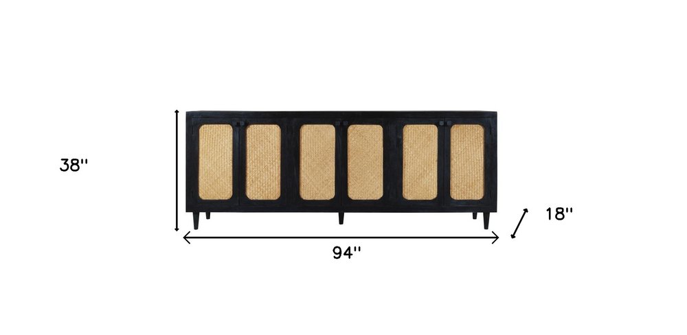 Black Distressed Solid Wood Sideboard with Six Doors - 94-inch