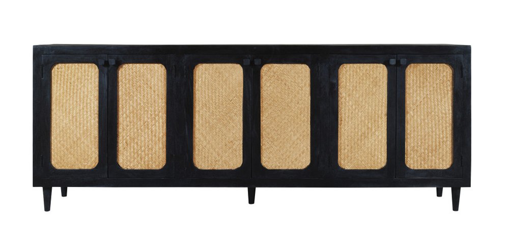 Black Distressed Solid Wood Sideboard with Six Doors - 94-inch