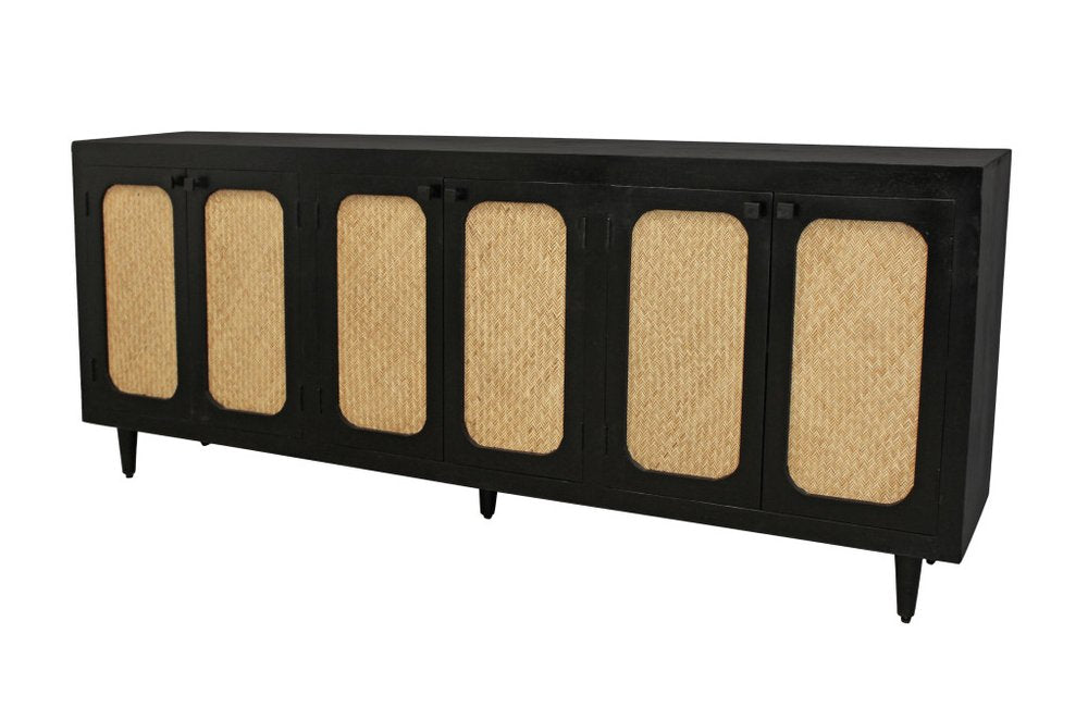 Black Distressed Solid Wood Sideboard with Six Doors - 94-inch