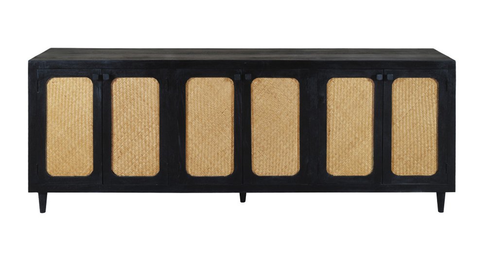 Black Distressed Solid Wood Sideboard with Six Doors - 94-inch