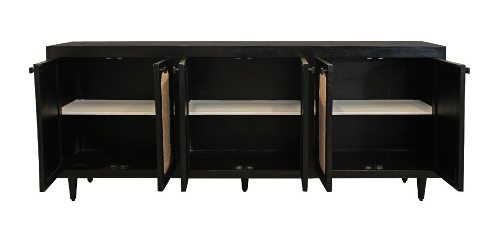 Black Distressed Solid Wood Sideboard with Six Doors - 94-inch