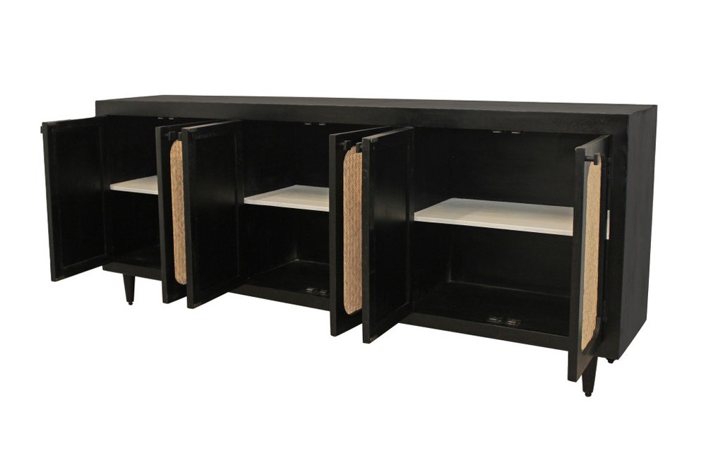 Black Distressed Solid Wood Sideboard with Six Doors - 94-inch