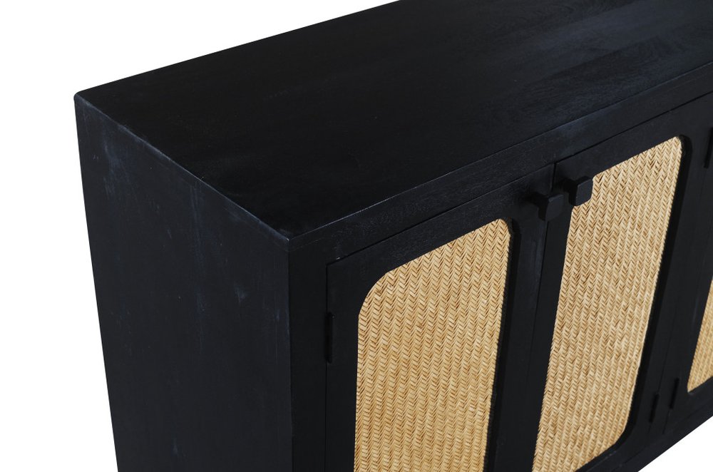 Black Distressed Solid Wood Sideboard with Six Doors - 94-inch