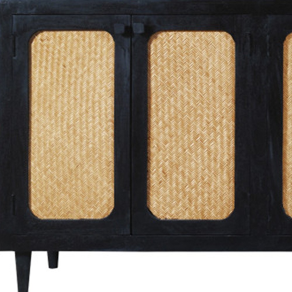 Black Distressed Solid Wood Sideboard with Six Doors - 94-inch